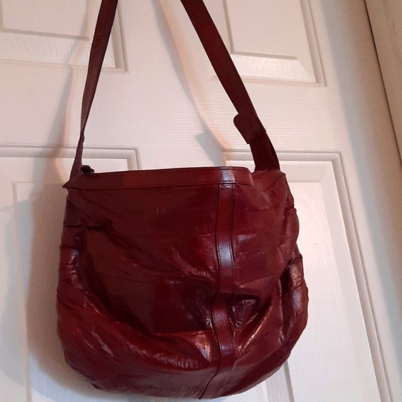 Vintage Classy 1970 Eel Red Skin Handbag / Vintage Red  Vintage drk red Eel Skin purse ❤ 1970\'s